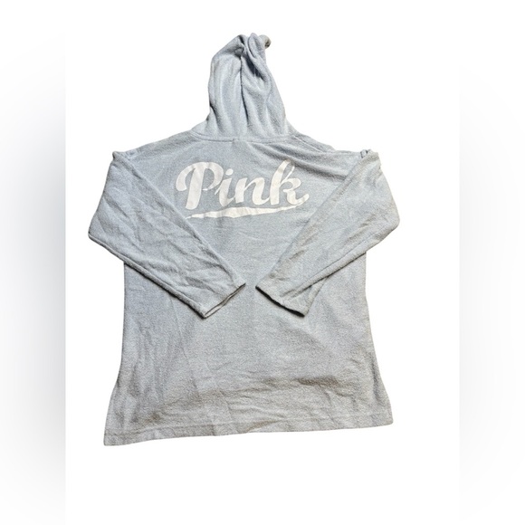💖‎ Victoria’s Secret PINK ✨ Terry Cloth Lace Up Tunic Hoodie L 💖 - Picture 1 of 5